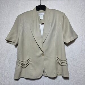 Vintage Pride & Joy Women's Beige Short Sleeve Blazer with Lace Dickey Size 16